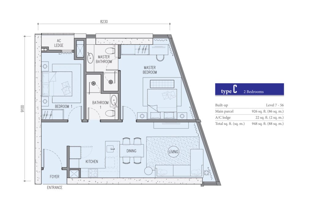 マレーシア・クアラルンプール・不動産売買のtomorrow、クアラルンプールの物件売買 スターレジデンス 間取りtype c 物件写真を提供