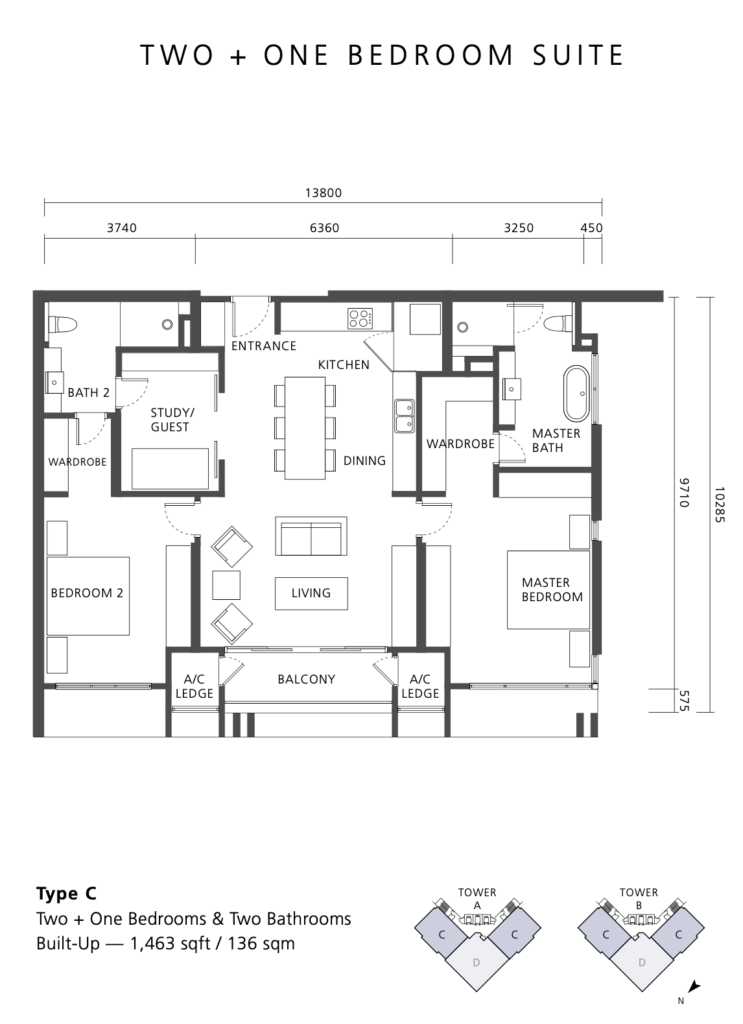 マレーシア・クアラルンプール・不動産売買のtomorrow、クアラルンプールの物件売買 ザ・ミューズ 2+1LDK 間取りtype c 物件写真を提供