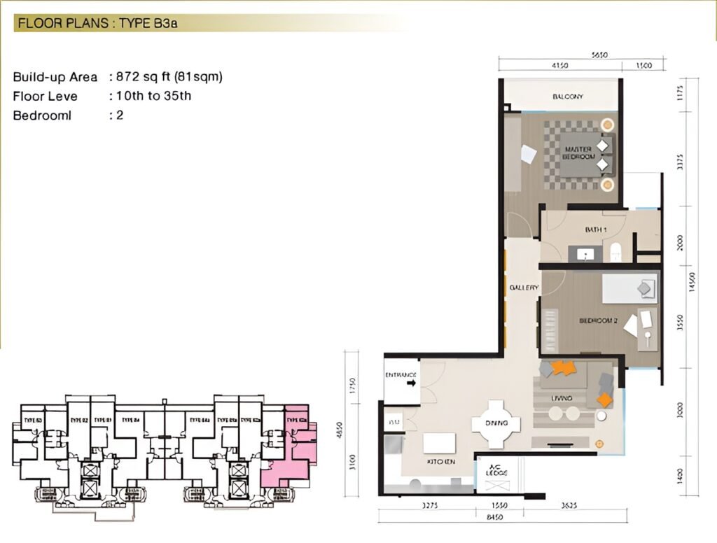 マレーシア・クアラルンプール・不動産賃貸のtomorrow、クアラルンプールの物件賃貸 マイハビタット 間取りtype b3a 物件写真を提供