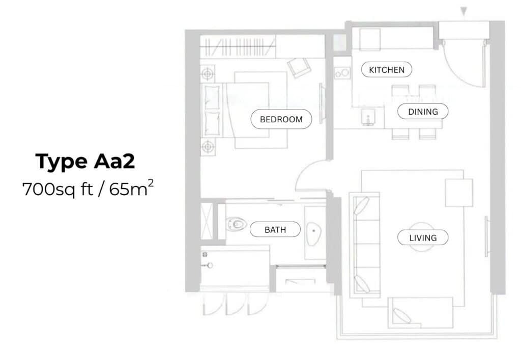 マレーシア・クアラルンプール・不動産賃貸のtomorrow、クアラルンプールの物件賃貸 ヴォーグ・スイーツ・ワン 間取りtype Aa2 物件写真を提供