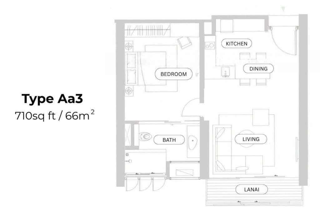 マレーシア・クアラルンプール・不動産賃貸のtomorrow、クアラルンプールの物件賃貸 ヴォーグ・スイーツ・ワン 間取りtype Aa3 物件写真を提供