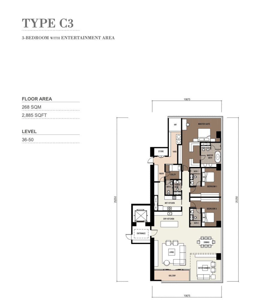 マレーシア・クアラルンプール・不動産売買のtomorrow、クアラルンプールの物件売買 フォーシーズンズレジデンス 間取りtype c3 物件写真を提供